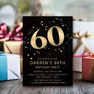 Den moderna 60:e födelsedagen i Guld Glitter Inbjudningar