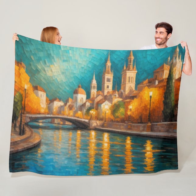 Den moderna abstrakta designen Guld Orange Blue Eu Fleecefilt (På plats)