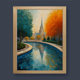 Den moderna abstrakta designen Guld Orange Blue Eu Poster