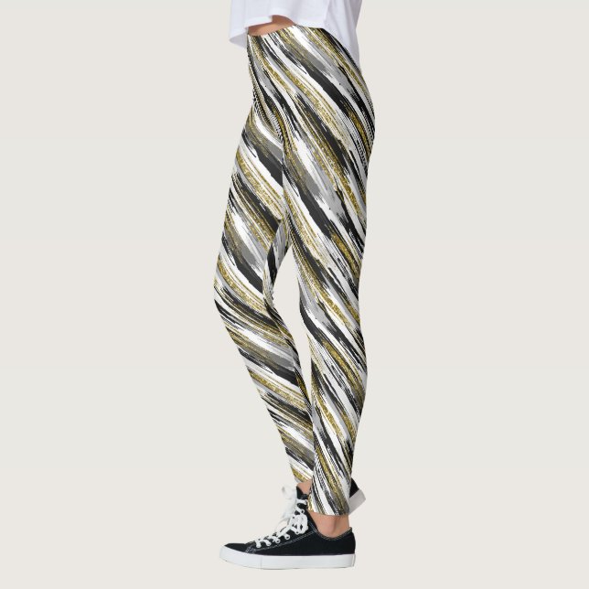 Den moderna Abstrakten Black Guld Faux Glitter Leggings (Vänster)