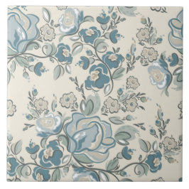 Den moderna Abstrakten Cream Blue Blommigt Ceramic Kakelplatta