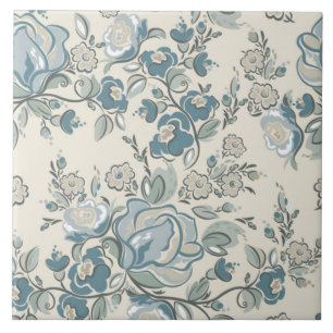 Den moderna Abstrakten Cream Blue Blommigt Ceramic Kakelplatta