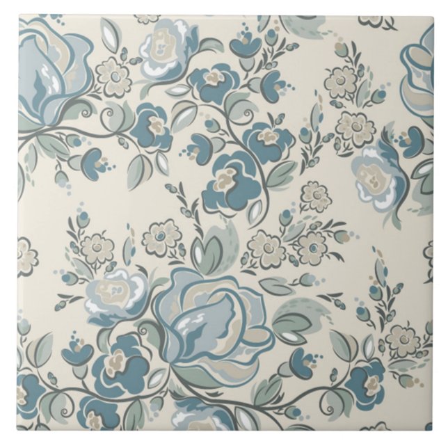 Den moderna Abstrakten Cream Blue Blommigt Ceramic Kakelplatta (Framsidan)