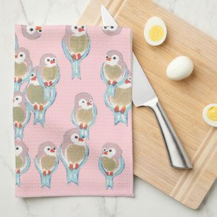 Den moderna Abstrakten Cute Rosa & Blue Bird Möns Kökshandduk