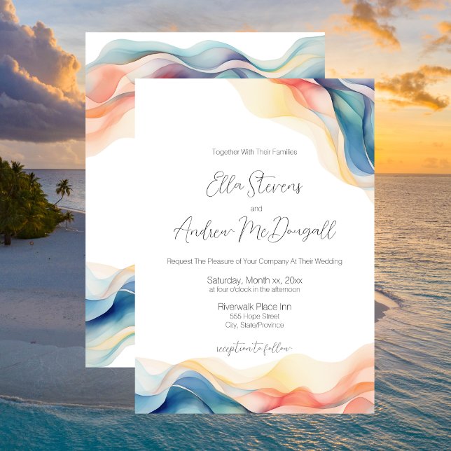 Den moderna Abstrakten Färg Wave Bröllop Inbjudningar (Modern Abstract Colorful Wedding Design Invitation Card)