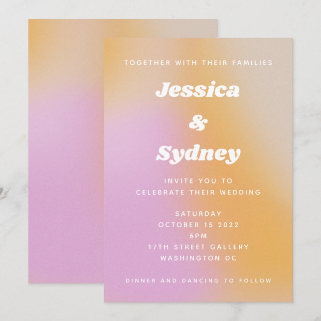 Den moderna Abstrakten för Rosa och Orange Art Brö Inbjudningar (Fram/baksida)