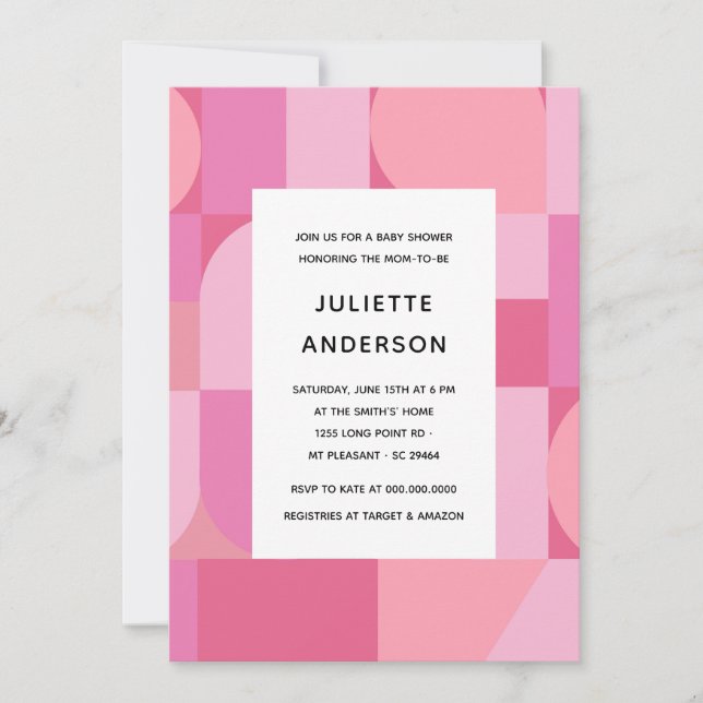 Den moderna Abstrakten Minimalist Rosa Baby Shower Inbjudningar (Framsida)