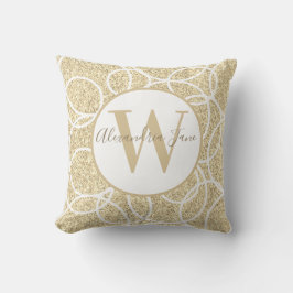 Den moderna Abstrakten Monogram White Circle Guld  Kudde