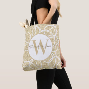 Den moderna Abstrakten Monogram White Circle Guld  Tygkasse