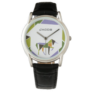 Den moderna Abstrakten Unicorn Tangram Animal Armbandsur