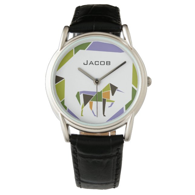 Den moderna Abstrakten Unicorn Tangram Animal Armbandsur (Framsida)