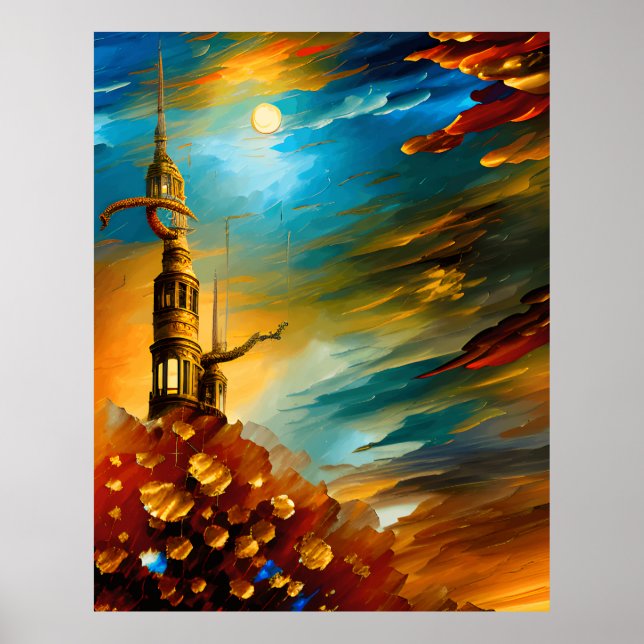 Den moderna Abstrakten, vackra rödteal guld Poster (Framsidan)