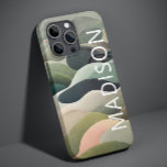 Den moderna Abstrakten Vågigt Mönster Personlig Na<br><div class="desc">Den moderna Abstrakten Vågigt Mönster Personlig Namn iphone case har en abstrakt som vågigt mönster i grått,  grönt och rosa med personlig i vit modern skripttypografi. Perfekt för personlig julklappar och vinterhelgdagar. Designad av © Evco Studio www.zazzle.com/store/evcostudio</div>