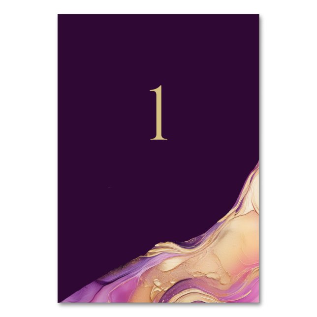 Den moderna Abstraktens Lila och Guld Elegant bröl Bordsnummer (Framsidan)