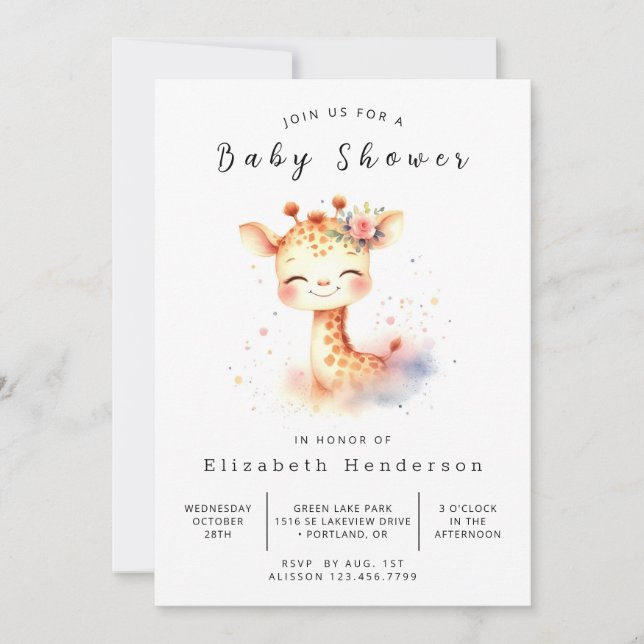 Den moderna Anpassningsbarna Giraffe Baby Shower Inbjudningar (Framsida)