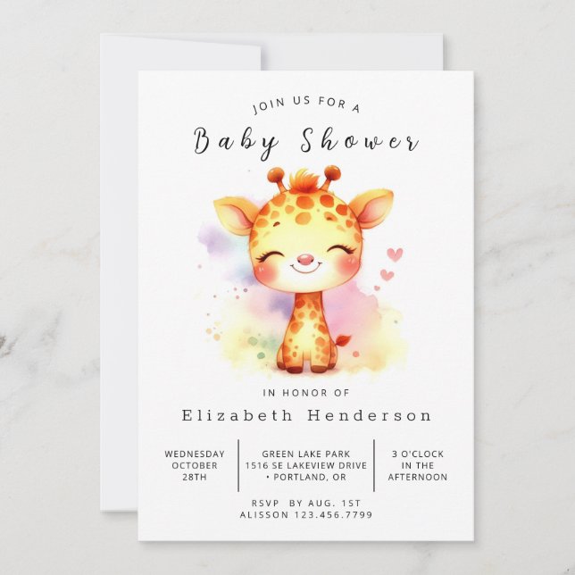 Den moderna Anpassningsbarna Giraffe Baby Shower Inbjudningar (Framsida)