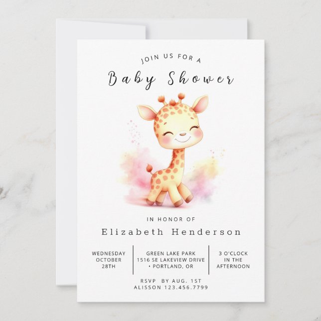 Den moderna Anpassningsbarna Giraffe Baby Shower Inbjudningar (Framsida)