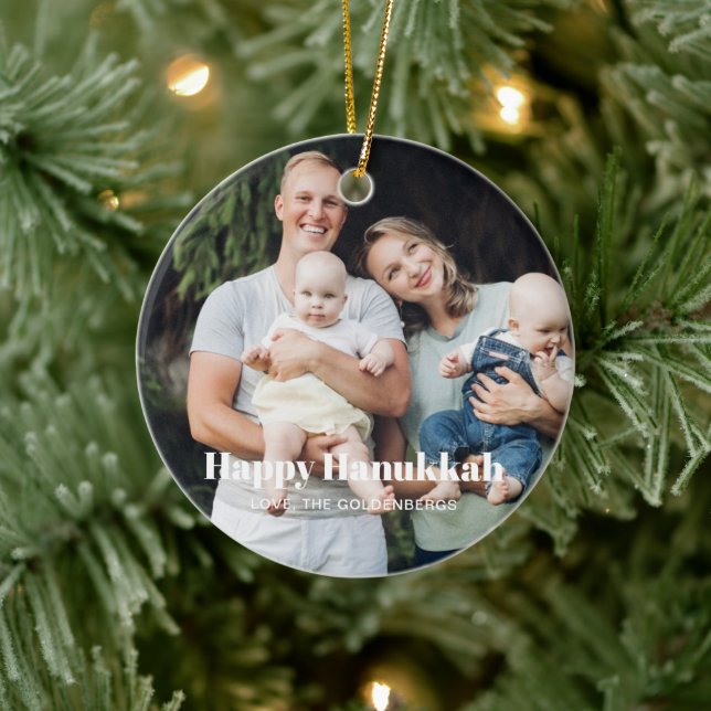Den moderna anpassningsbarna Hanukkah med två foto Julgransprydnad Keramik (Träd)