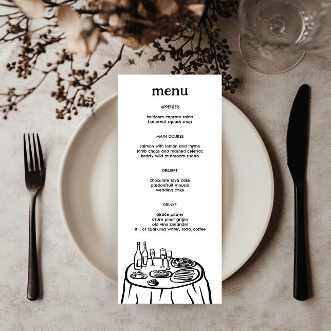 Den moderna ANPASSNINGSBARNA i den visemiska Buffe Meny (Whimsical Buffet Table Doodle Sketch Modern CUSTOM Menu
)