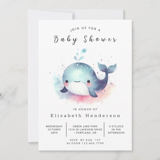 Den moderna Anpassningsbarna Whale Baby Shower Inbjudningar (Framsida)