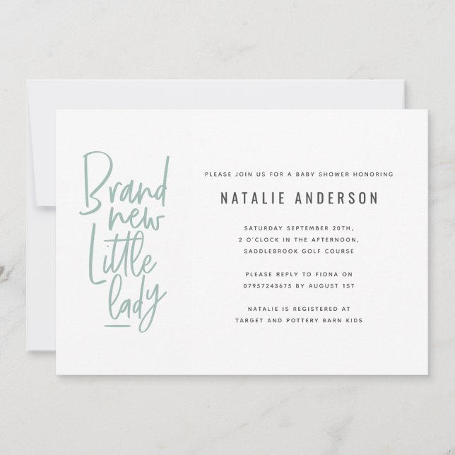 Den moderna babyduschen hand plockade flicka inbju meddelande (Framsida)