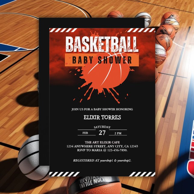 Den moderna basketbollens Orange Boll Babykläder Inbjudningar (Skapare uppladdad)