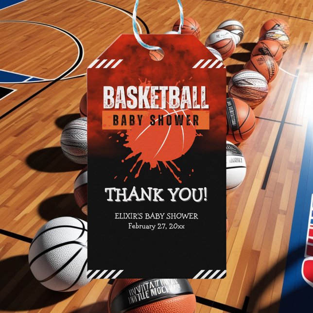 Den moderna basketbollens Orange Boll Babykläder Presentetikett (Skapare uppladdad)