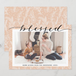 Den moderna Beige Gräs Boughs Elegant Script Minim Julkort