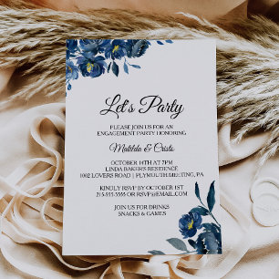 Den moderna blå Blommigten Låt oss Party Inbjudningar