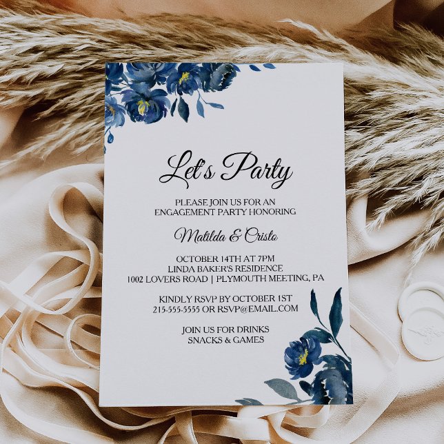 Den moderna blå Blommigten Låt oss Party Inbjudningar (Skapare uppladdad)