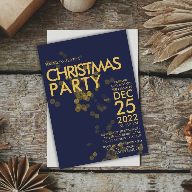 Den moderna blå glitter-konetti Guld-julen Party Inbjudningar (Skapare uppladdad)