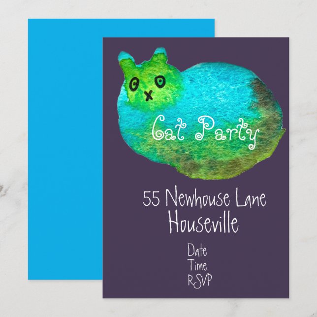 Den moderna blåkonstkattmiddagen Party Inbjudningar (Fram/baksida)