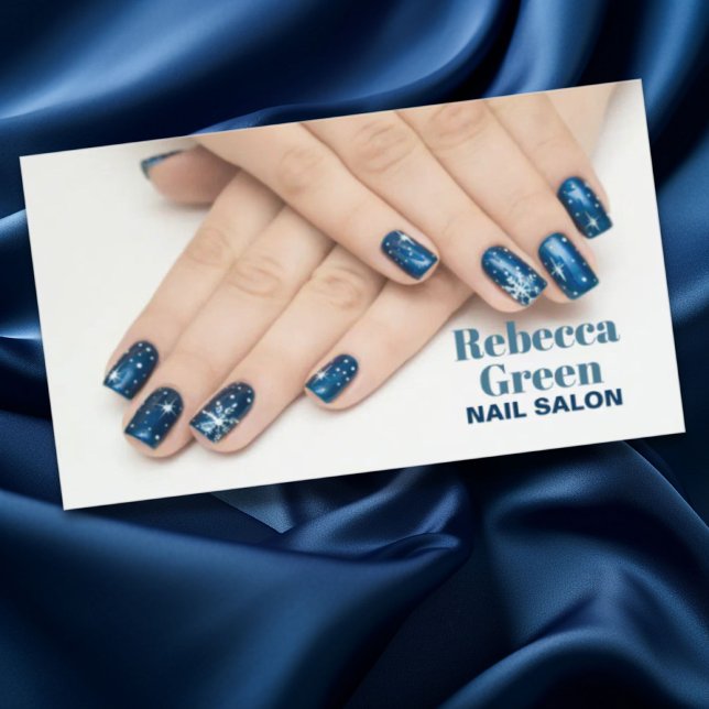 Den moderna blåskönhetsmannen nagelsalon visitkort (Modern beauty manicurist nail artist nail salon business card)