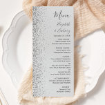 Den moderna Bleken Grått Silver Glitter Kant Bröll Meny<br><div class="desc">Den moderna bröllop-menyn på den lämnat kant i eleganten har en silver faux glitter-design. I anpassadet kombineras grått-handskrift,  kopparplåt och kursivt typsnitt på blekens grått-bakgrund. Den omvända sidan har en matchande grått- och silver glitter-utformning för blek.</div>