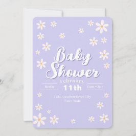 Den moderna Blommigten Baby Shower - Lila Daisy An Inbjudningar