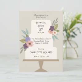 Den moderna Blommigten Bröllop Cake-Möhippan Inbjudningar