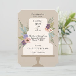 Den moderna Blommigten Bröllop Cake-Möhippan Inbjudningar