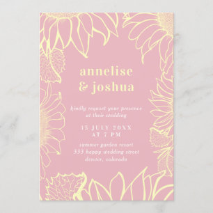 Den moderna blommigten bröllop vid rosa av sommart inbjudningar
