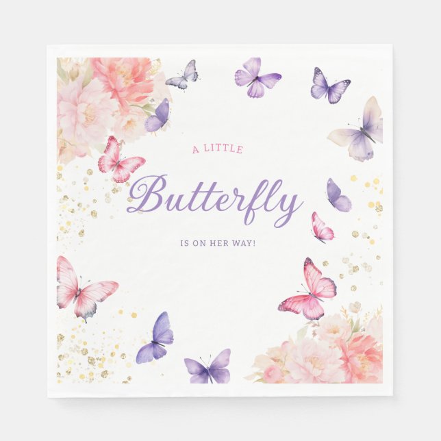 Den moderna blommigten Cute Butterfly Girl Baby Sh Pappersservett (Framsidan)