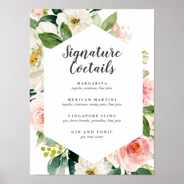 Den moderna Blommigten för  Rosa Namnteckning Cock Poster (Framsidan)
