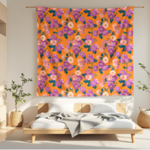 Den moderna Blommigten för Rosa och Lila på Orange Fleecefilt