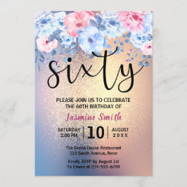 Den moderna Blommigten Guld Glitter 60:e födelseda Inbjudningar