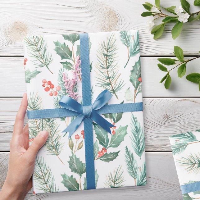 Den moderna Blommigten Jul Watercolor Mönster Presentpapper (Skapare uppladdad)