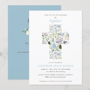 Den moderna Blommigten Kor Religiösa Light Blue Ba Inbjudningar