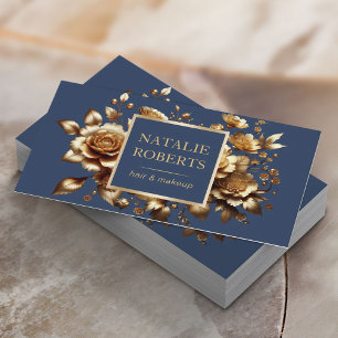 Den moderna Blommigten Navy Blue Beauty Salon & SP Visitkort