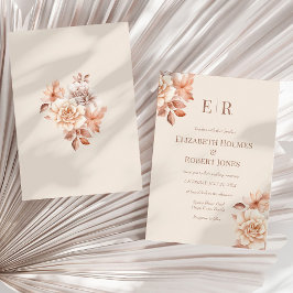 Den moderna Blommigten Ro Guld, Monogram Bröllop Inbjudningar