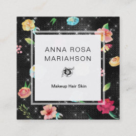 ** Den moderna Blommigten Ro Mönster Silver Glitte Fyrkantigt Visitkort
