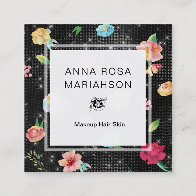 ** Den moderna Blommigten Ro Mönster Silver Glitte Fyrkantigt Visitkort (Framsida)