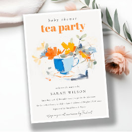 Den moderna Blommigten Tea Kopp Baby Shower Tea Pa Inbjudningar