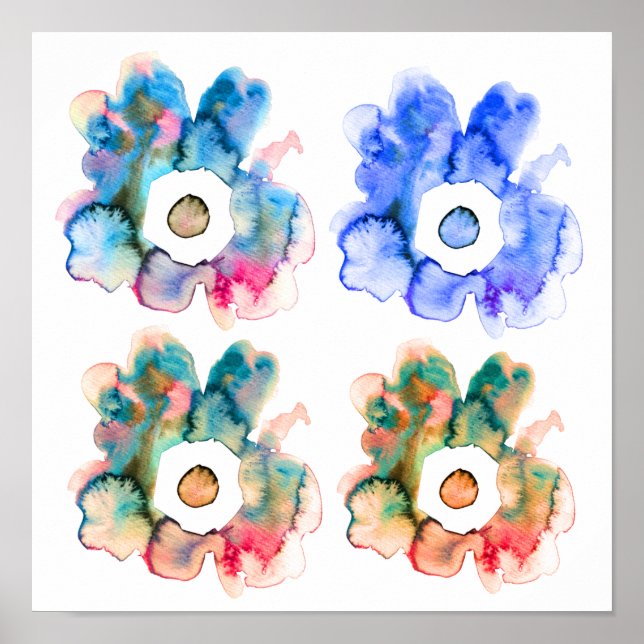 Den moderna blommigtens vattenfärgsblomma i hand p poster (Framsidan)
